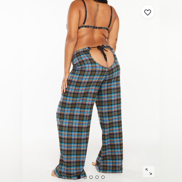 Savage X Fenty Tied Up Open Back Pants in Blue Aruba Canterbury Plaid, Size XL - Picture 4 of 12